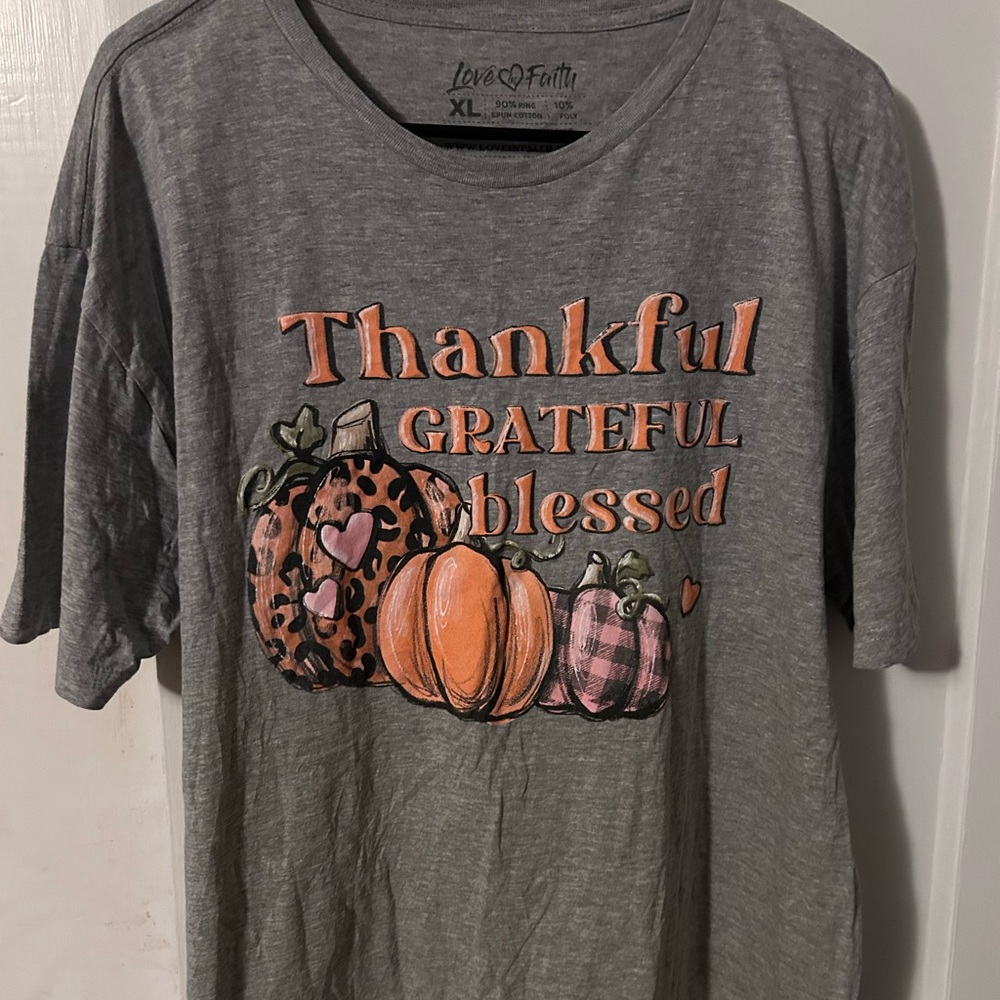 Gray Thankful Grateful Blessed T-Shirt